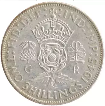 Монета 2 шиллинга Англии 1945 года Серебро Георг VI