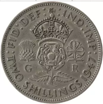 Монета 2 шиллинга Англии 1947 года Медно-никель Георг VI