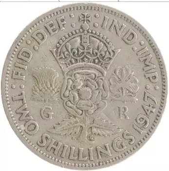 Монета 2 шиллинга Англии 1947 года Медно-никель Георг VI
