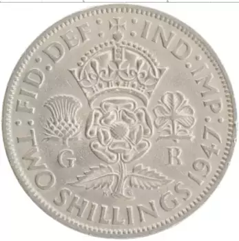 Монета 2 шиллинга Англии 1947 года Медно-никель Георг VI