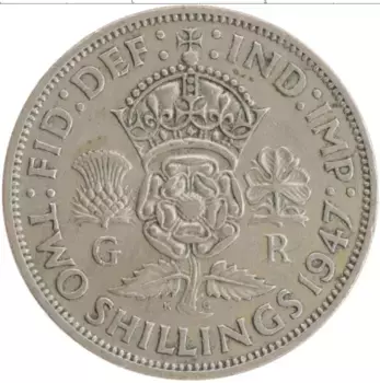 Монета 2 шиллинга Англии 1947 года Медно-никель Георг VI