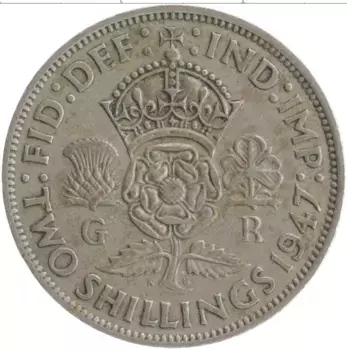 Монета 2 шиллинга Англии 1947 года Медно-никель Георг VI