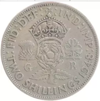 Монета 2 шиллинга Англии 1948 года Медно-никель Георг VI