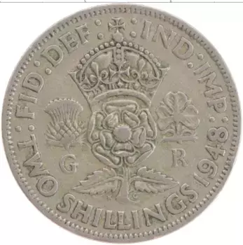 Монета 2 шиллинга Англии 1948 года Медно-никель Георг VI