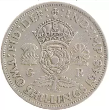 Монета 2 шиллинга Англии 1948 года Медно-никель Георг VI