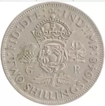 Монета 2 шиллинга Англии 1948 года Медно-никель Георг VI