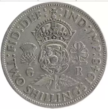 Монета 2 шиллинга Англии 1948 года Медно-никель Георг VI