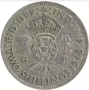 Монета 2 шиллинга Англии 1948 года Медно-никель Георг VI