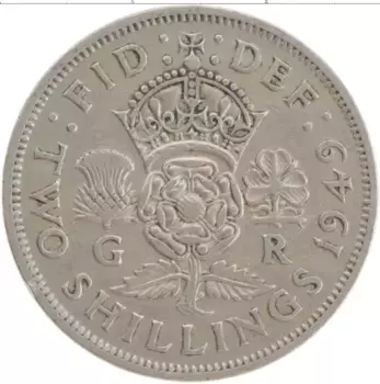 Монета 2 шиллинга Англии 1949 года Медно-никель Георг VI