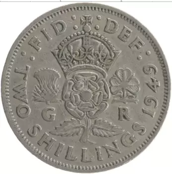 Монета 2 шиллинга Англии 1949 года Медно-никель Георг VI