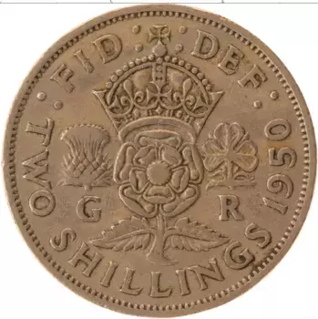 Монета 2 шиллинга Англии 1950 года Медно-никель Георг VI