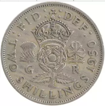Монета 2 шиллинга Англии 1950 года Медно-никель Георг VI