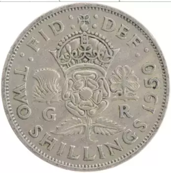 Монета 2 шиллинга Англии 1950 года Медно-никель Георг VI