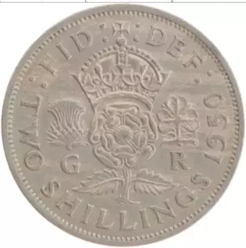 Монета 2 шиллинга Англии 1950 года Медно-никель Георг VI