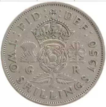 Монета 2 шиллинга Англии 1950 года Медно-никель Георг VI