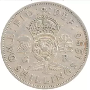 Монета 2 шиллинга Англии 1950 года Медно-никель Георг VI
