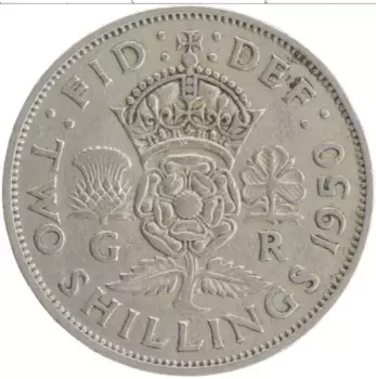Монета 2 шиллинга Англии 1950 года Медно-никель Георг VI