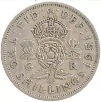 Монета 2 шиллинга Англии 1951 года Медно-никель Георг VI