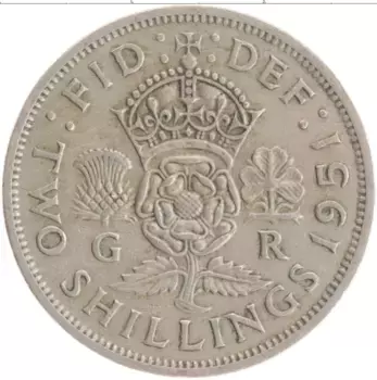 Монета 2 шиллинга Англии 1951 года Медно-никель Георг VI