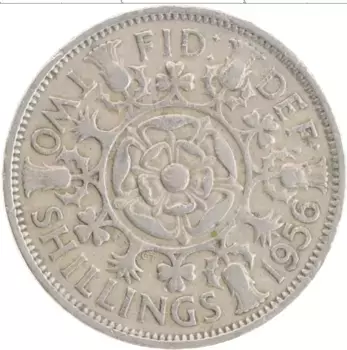 Монета 2 шиллинга Англии 1956 года Медно-никель