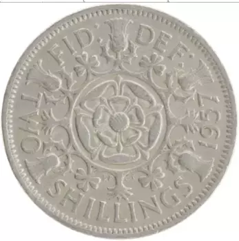 Монета 2 шиллинга Англии 1957 года Медно-никель Елизавета II