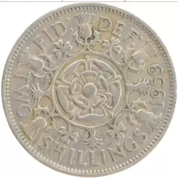 Монета 2 шиллинга Англии 1959 года Медно-никель