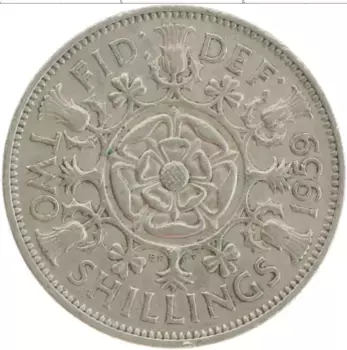 Монета 2 шиллинга Англии 1959 года Медно-никель