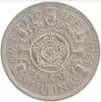 Монета 2 шиллинга Англии 1961 года Медно-никель