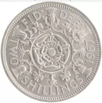 Монета 2 шиллинга Англии 1967 года Медно-никель Елизавета II