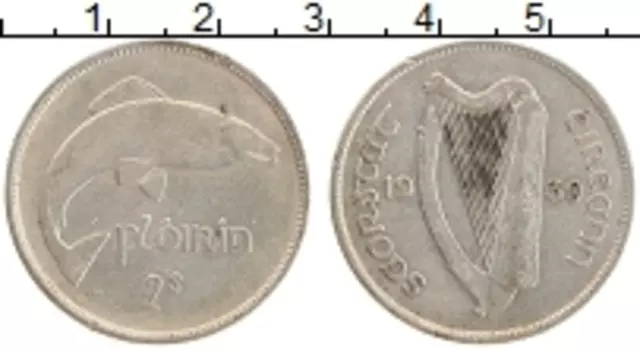 Монета 2 шиллинга Ирландии 1930 года Серебро