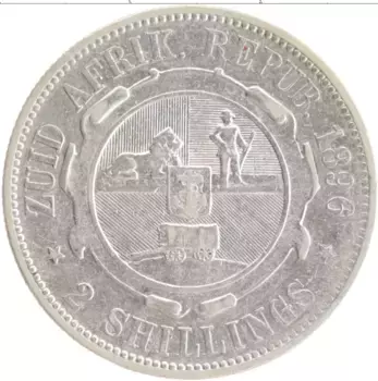 Монета 2 шиллинга Южно Африканской Республики 1896 года Серебро Пауль Крюгер
