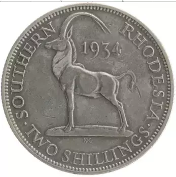 Монета 2 шиллинга Родезии 1934 года Серебро Георг V