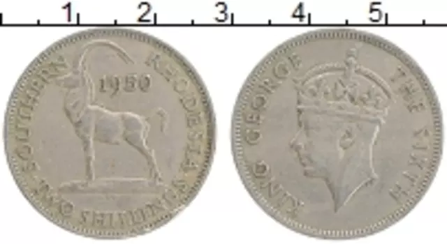 Монета 2 шиллинга Родезии 1950 года Медно-никель Георг VI