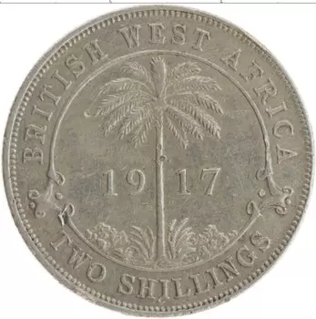 Монета 2 шиллинга Западной Африки 1917 года Серебро Георг V