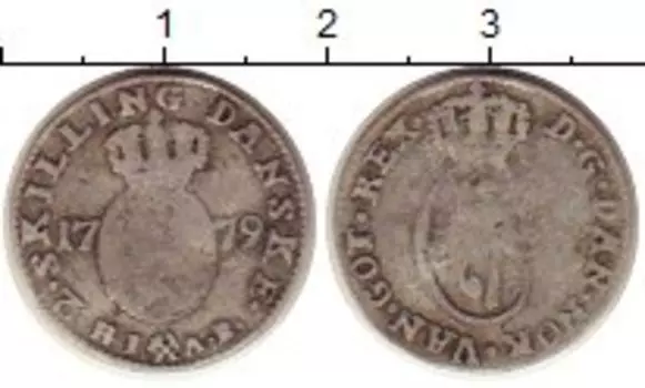 Монета 2 скиллинга Дании 1779 года Серебро Кристиан VII