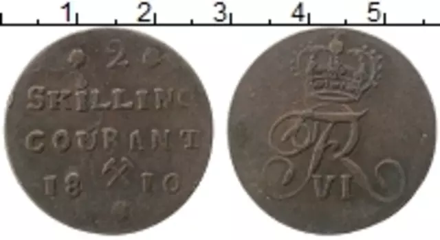 Монета 2 скиллинга Норвегии 1810 года Медь Фредерик VI