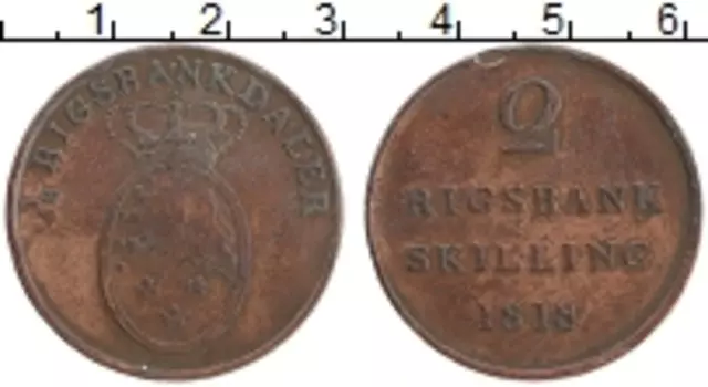 Монета 2 скиллинга Швеции 1818 года Медь Карл XIV Юхан