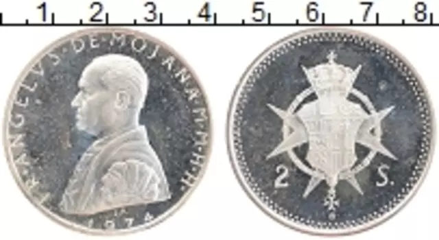 Монета 2 скуди Мальтийского ордена 1974 года Серебро Анджело де Мохана