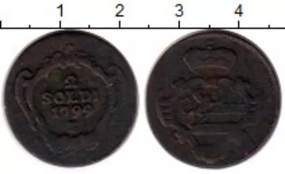 Монета 2 сольдо Гориции 1799 года Медь м/д Халл, Франц II