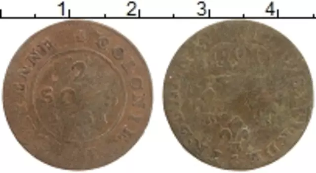Монета 2 соля Франции 1781 года Серебро Колония Каенна
