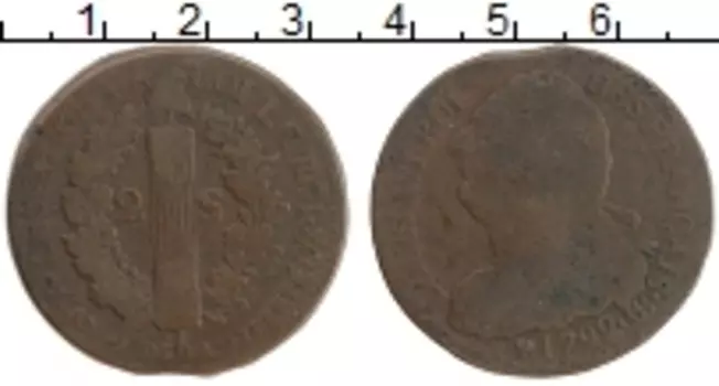 Монета 2 соля Франции 1792 года Медь Людовик XVI
