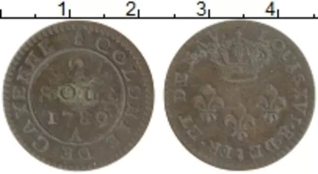 Монета 2 су Франции 1789 года Медь Для колоний