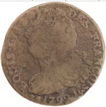 Монета 2 су Франции 1792 года Медь