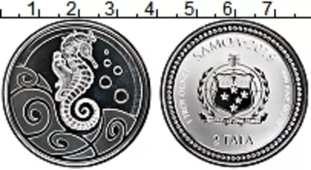 Монета 2 тала Самоа 2019 года Серебро Морской конек