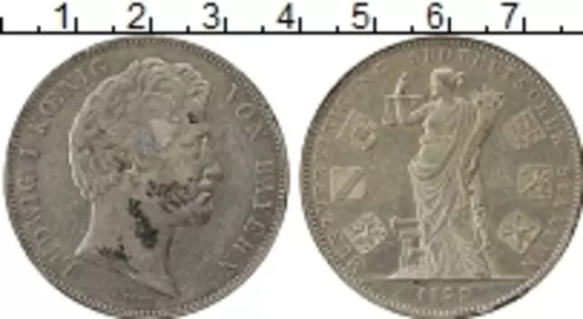 Монета 2 талера Баварии 1837 года Серебро Людвиг I Перед вами редкий экземпляр исторического значения - 2 талера, отчеканенные в Баварии в 1837 году