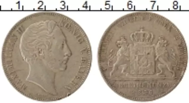 Монета 2 талера Баварии 1856 года Серебро Максимилиан II