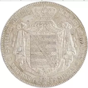 Монета 2 талера Саксонии 1854 года Серебро F Фридрих Август