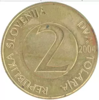 Монета 2 толара Словении 2004 года Латунь