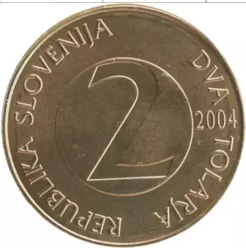 Монета 2 толара Словении 2004 года Латунь