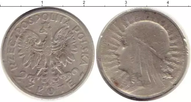 Монета 2 злотых Польши 1933 года Серебро